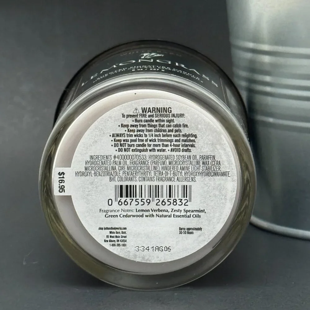 BBW Lemongrass White Barn Bath & Body Works Single Wick Candle - Picture 9 of 10